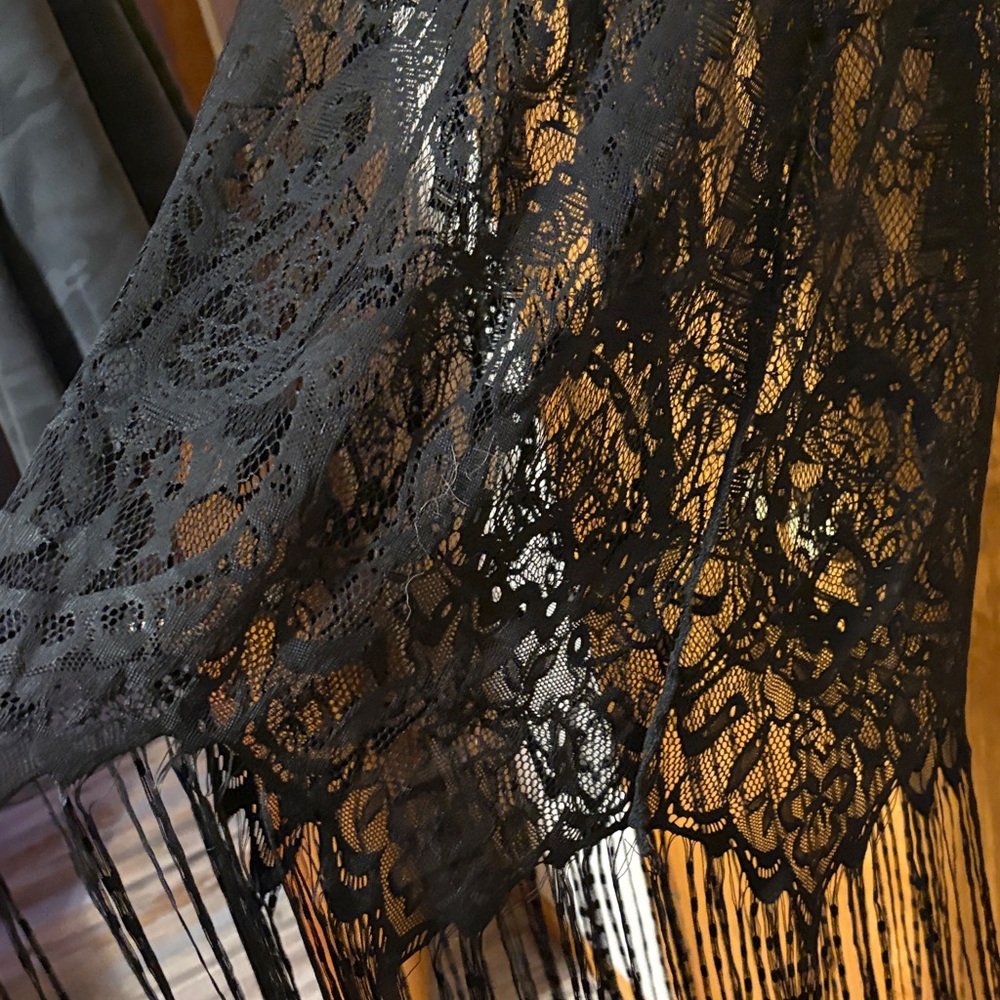 Elegant Black Lace Dress with Fringe - Picture 4 of 5